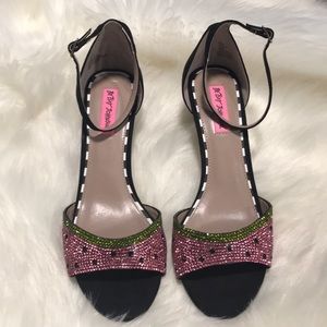 Betsy Johnson Watermelon Jeweled Heels Pink Black